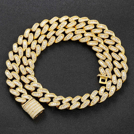 Hip Hop Light Luxury Diamond Shape Cuban Link Copper Necklace for Men