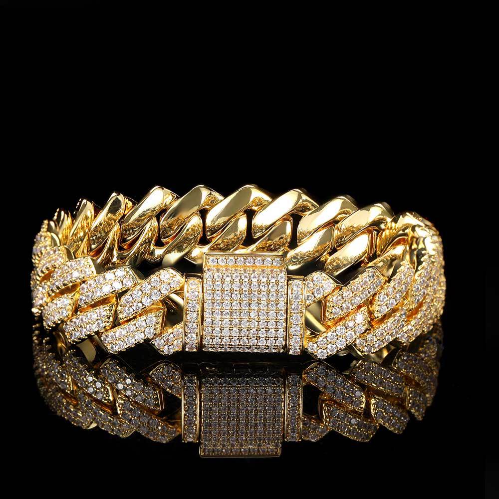14 mm Diamond-Shaped Iced Cuban Copper Bracelet with Cubic Zirconia - CHA013 product image