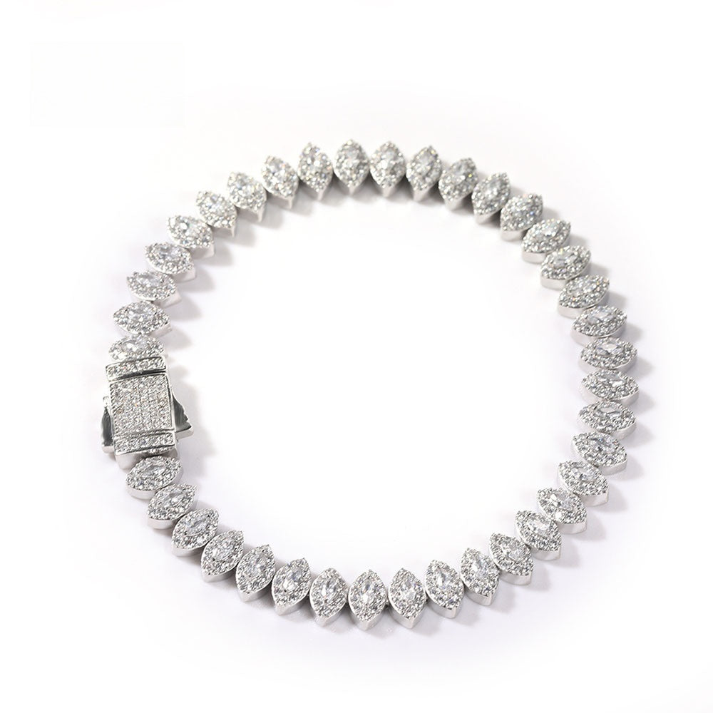 Unisex Marquise Cut Cubic Zirconia Bracelet in Gold or Silver Tone – Hip Hop Statement Chain, 7 Inch & 8 Inch