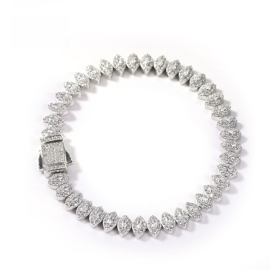 Unisex Marquise Cut Cubic Zirconia Bracelet in Gold or Silver Tone – Hip Hop Statement Chain, 7 Inch & 8 Inch