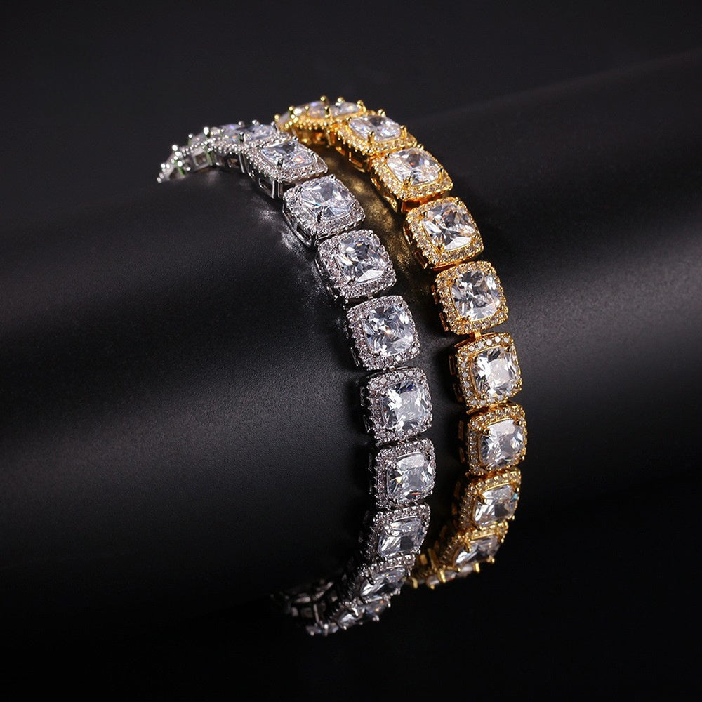 Unisex Iced-Out Square Crystal Link Bracelet in Gold & Silver Tone