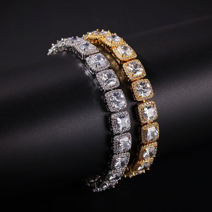 Unisex Iced-Out Square Crystal Link Bracelet in Gold & Silver Tone