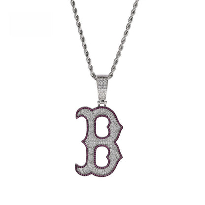 Iced Letter B Pendant Necklace with Cubic Zirconia Rope Chain for Women & Men