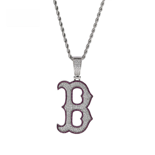 Iced Letter B Pendant Necklace with Cubic Zirconia Rope Chain for Women & Men