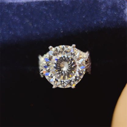 10 Carat Round Cut Moissanite Ring for Women, Large Solitaire Engagement Ring with Pavé Band