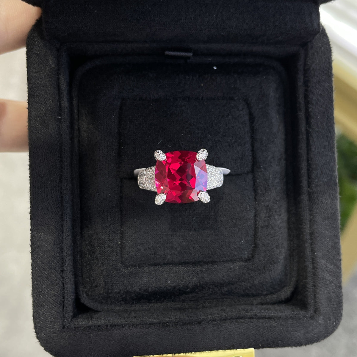 Cushion Cut Lab Created Ruby Ring for Women, Geometric Statement Cocktail Ring product image