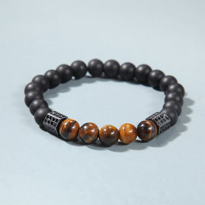 Vintage Agate Beaded Bracelet with Cubic Zirconia Accents for Women