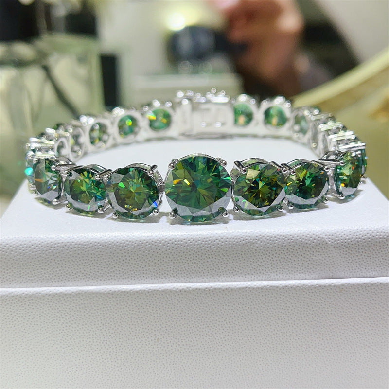 Green Moissanite Tennis Bracelet for Women - Round Cut Statement Bracelet, 15cm 16cm 17cm 18cm product image