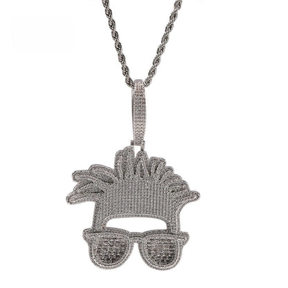 Men’s Iced Smiley Face Pendant Necklace with Silver-Plated Twisted Rope Chain