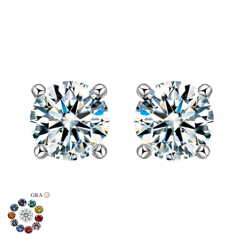 S925 Moissanite Stud Earrings, Classic Four-Prong Round Earrings for Women, Colored and White Stone Options product image