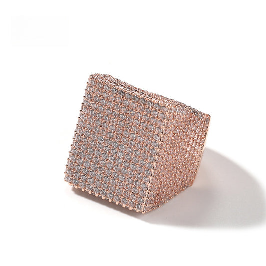 Men’s Iced Square Statement Ring – Cubic Zirconia Copper Ring in Gold, Silver & Rose Gold