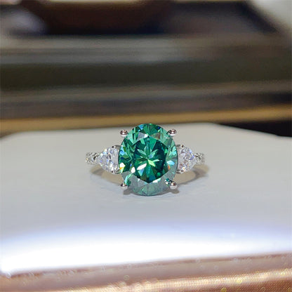 5 Carat Green Oval Moissanite Ring for Women, Micro Pave Halo-Style Engagement Ring