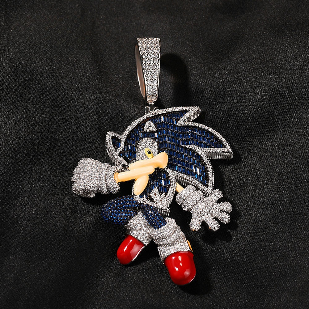 Cartoon Character Pendant Necklace with Cubic Zirconia Iced Twist Chain for Women