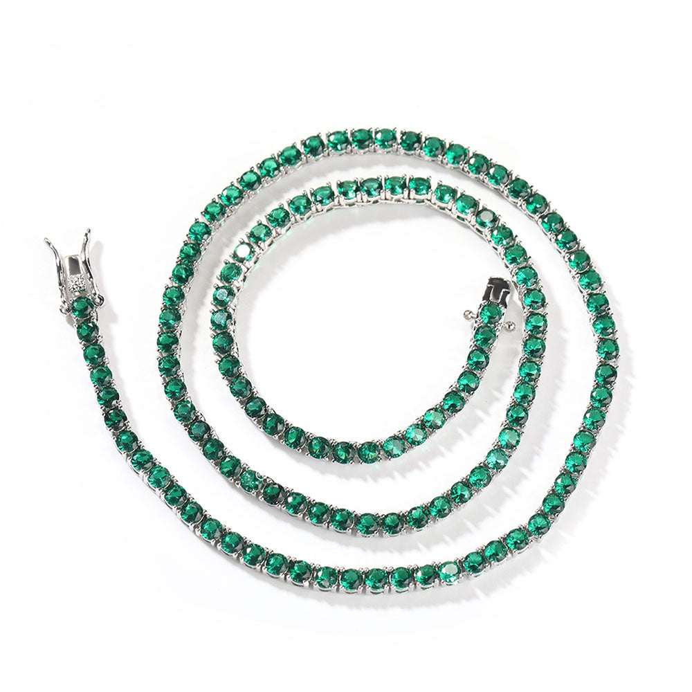 Green Cubic Zirconia Tennis Necklace in Silver Tone, Minimalist Statement Chain for Women & Men product image