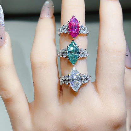 3 Carat Marquise Cut Moissanite Ring for Women, Color Stone Statement Ring, Wedding Party Dress Ring