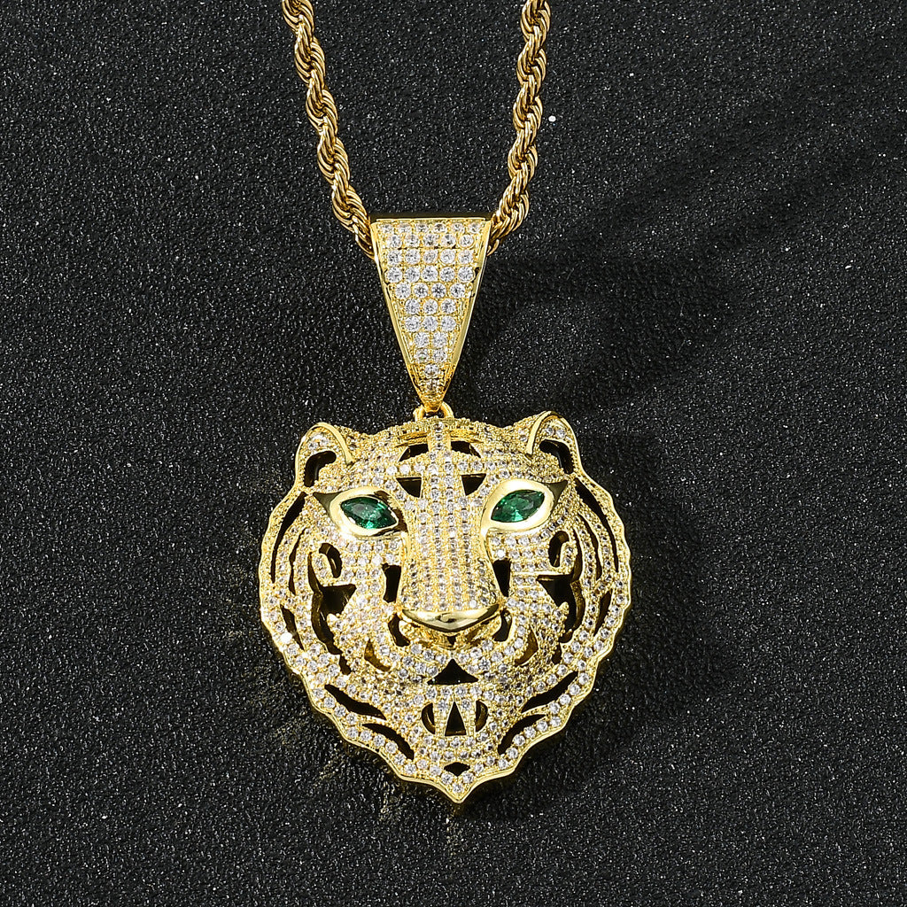 Hip Hop Tiger Cubic Zirconia Pendant Necklace for Men and Women