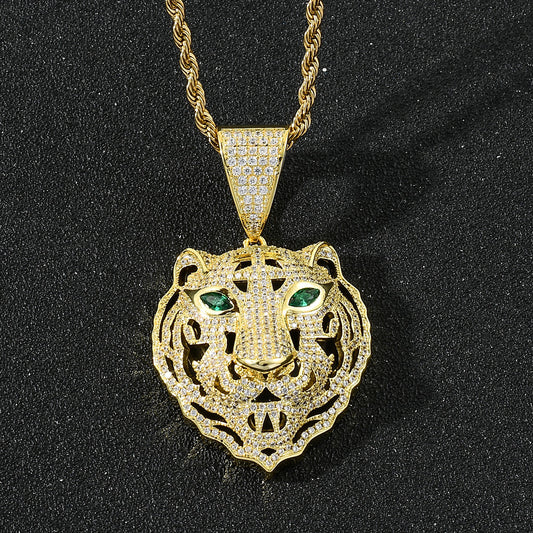 Hip Hop Tiger Cubic Zirconia Pendant Necklace for Men and Women