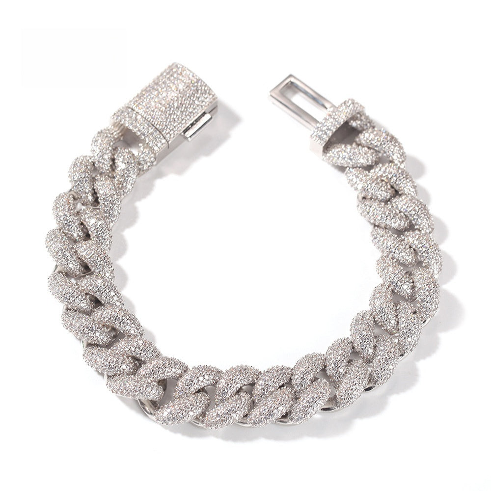 Iced Out Cuban Link Bracelet Necklace Set for Women & Men, Cubic Zirconia Chain in Silver or Gold Tone