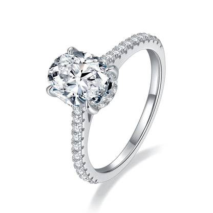 2 Carat Oval Moissanite Ring in 925 Silver, Pav�� Engagement Style