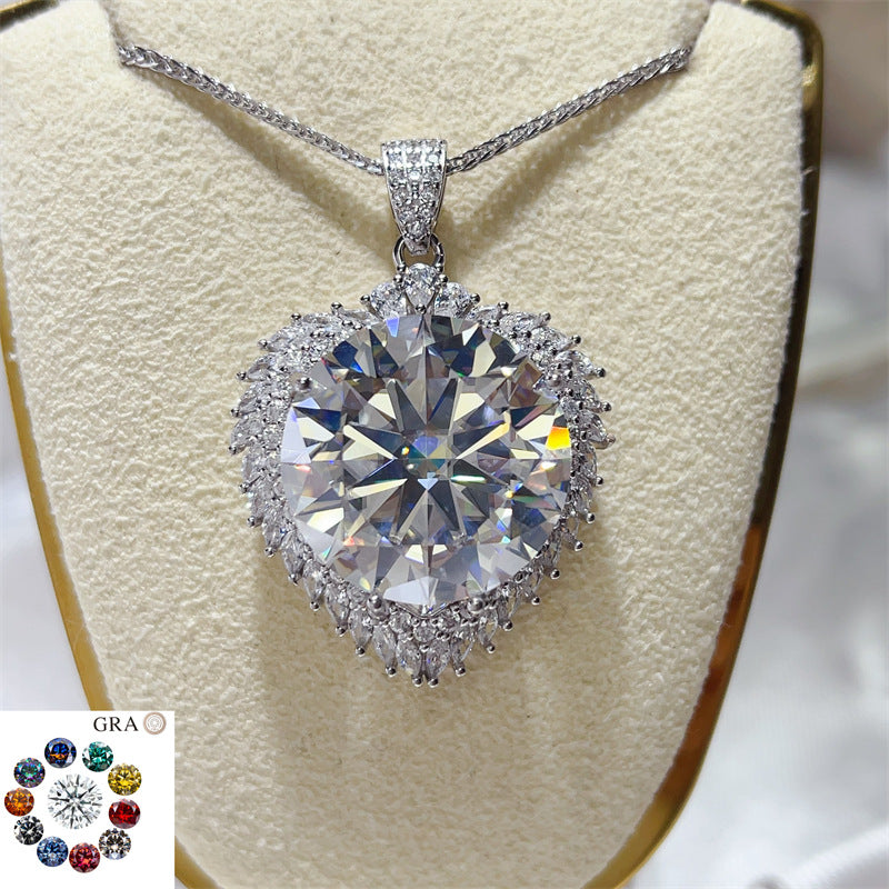 20 Carat Round Moissanite Halo Pendant Necklace, Large Color Stone Statement Necklace product image