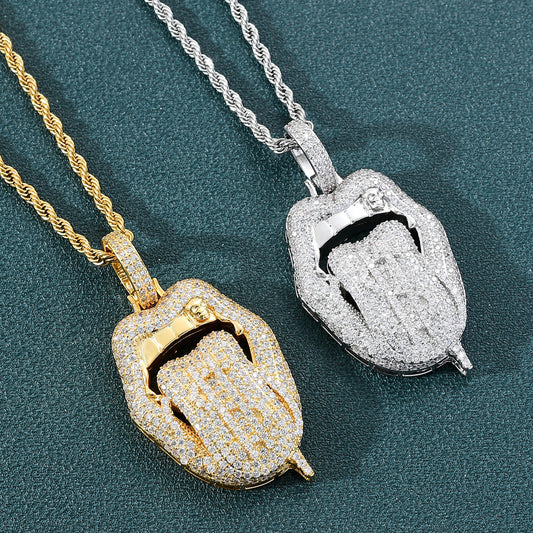 Hip Hop Skull Dollar Cubic Zirconia Pendant Necklace for Men and Women