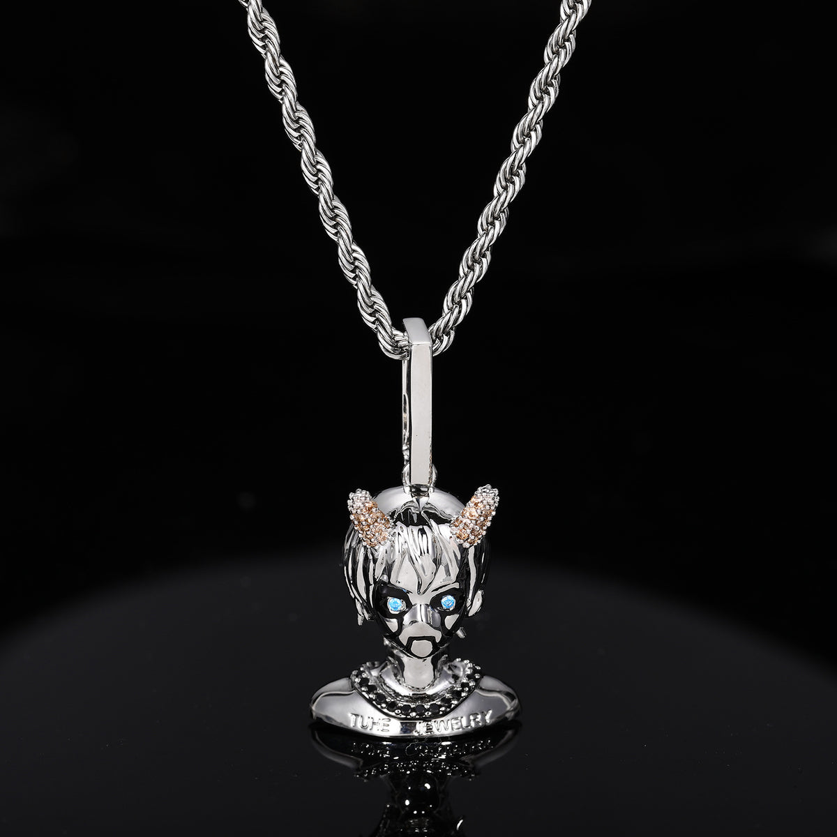Cyber Devil Boy Pendant Necklace for Men and Women, Hip Hop Cartoon Copper Chain with Cubic Zirconia product image