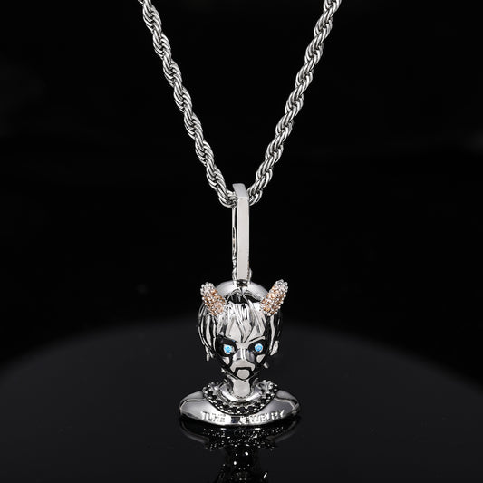 Cyber Devil Boy Pendant Necklace for Men and Women, Hip Hop Cartoon Copper Chain with Cubic Zirconia product image