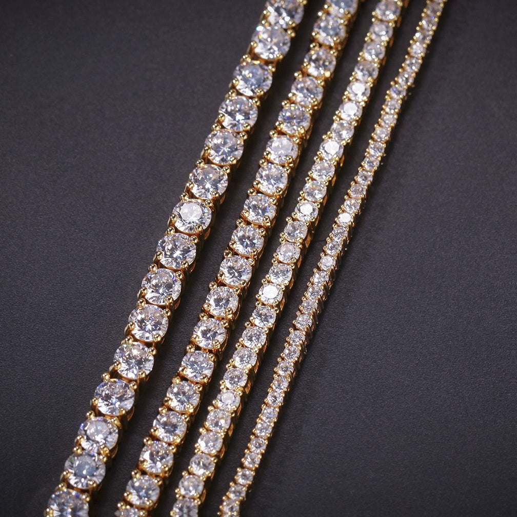 Unisex Round Cubic Zirconia Tennis Bracelet in Gold or Silver Tone – 2mm Chain Bracelet, 7 Inch & 8 Inch