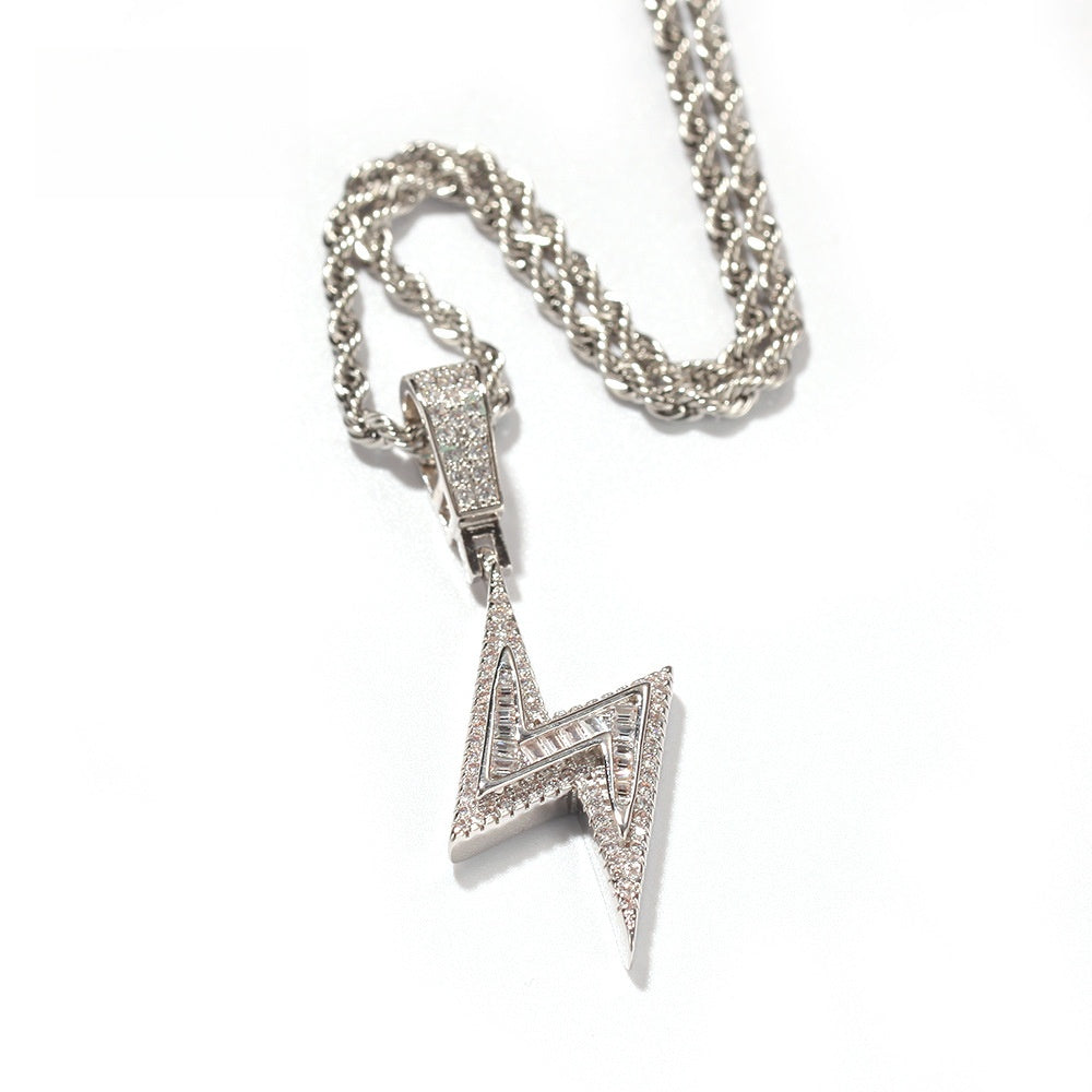 Lightning Bolt Cubic Zirconia Pendant Necklace for Women – Hip Hop Statement Chain in Gold or Silver Tone