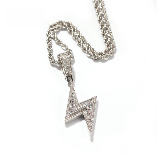 Lightning Bolt Cubic Zirconia Pendant Necklace for Women – Hip Hop Statement Chain in Gold or Silver Tone