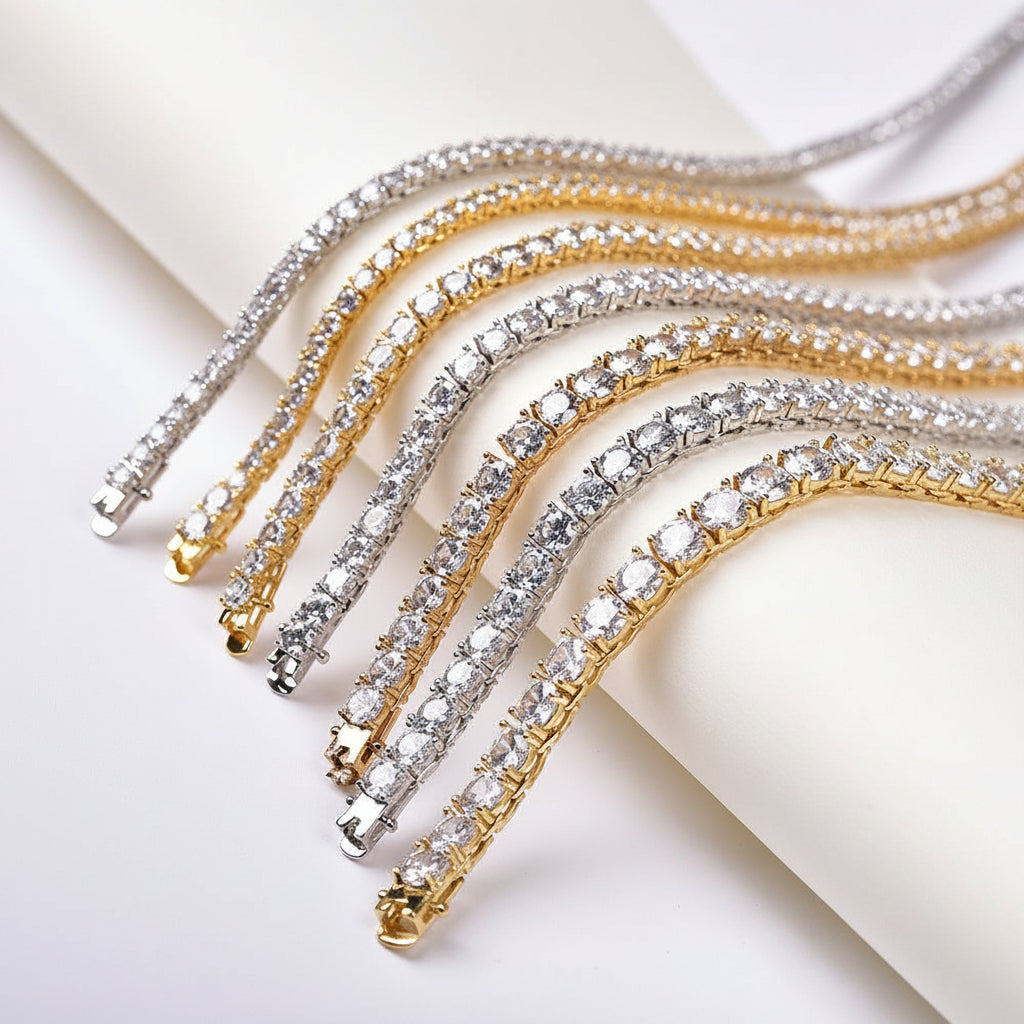Tennis Chain Bracelet with Cubic Zirconia Stones, Unisex Hip Hop Link Bracelet, 2MM-5MM Width Options product image