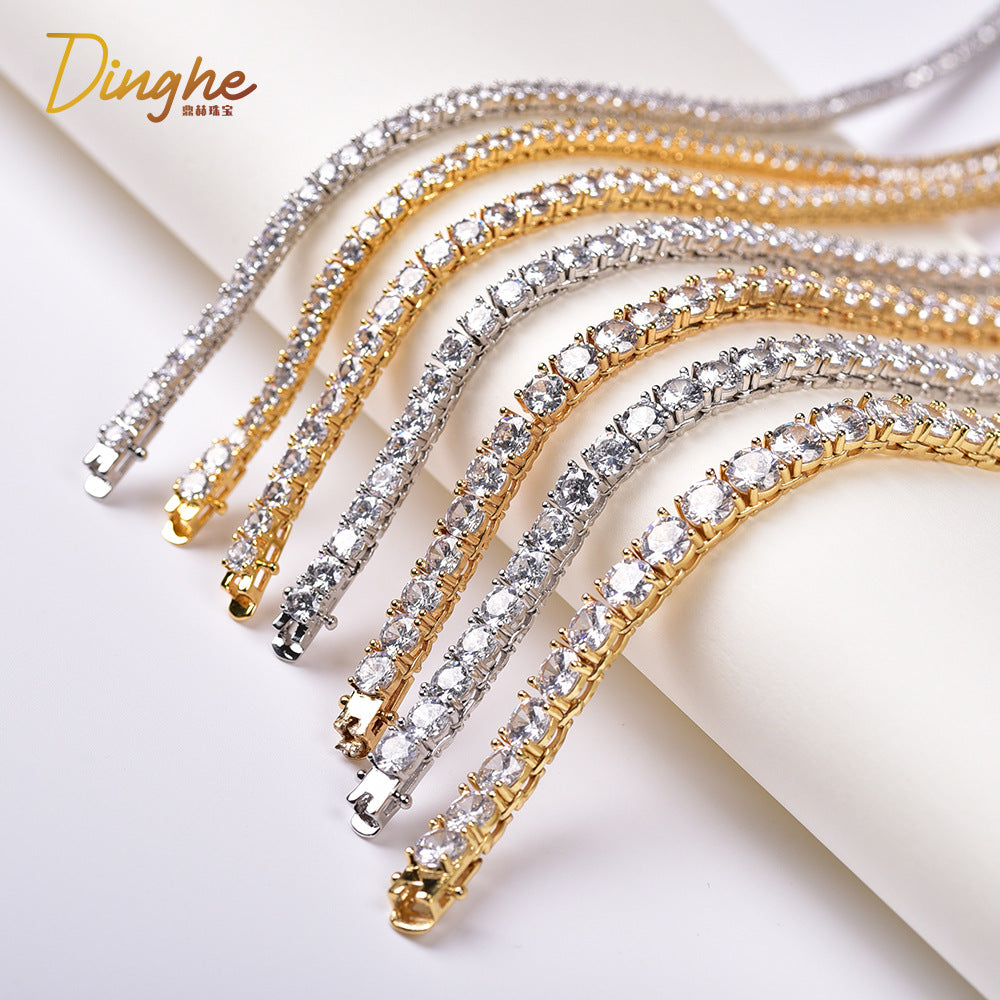 Tennis Chain Bracelet with Zircon Stones, Unisex Hip Hop Link Bracelet, 2MM-5MM Width Options