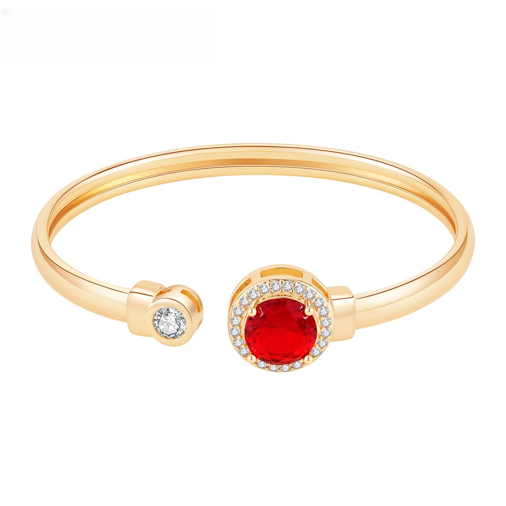 Ruby Circle Minimalist Cuff Bracelet for Women