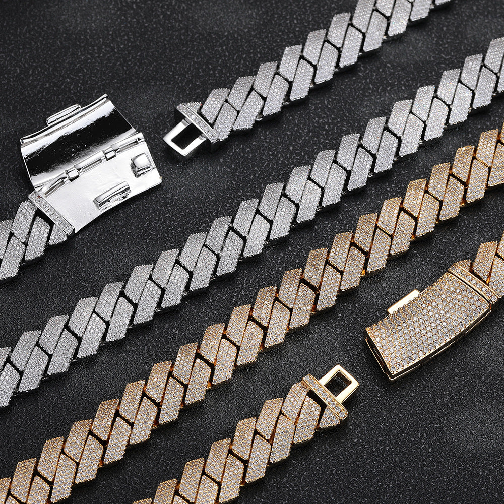 Iced Out 15mm Cuban Link Chain Bracelet & Necklace, Copper Zircon Hip Hop Jewelry product image
