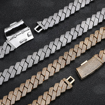 Iced Out 15mm Cuban Link Chain Bracelet & Necklace, Copper Zircon Hip Hop Jewelry
