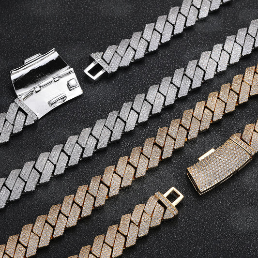 Iced Out 15mm Cuban Link Chain Bracelet & Necklace, Copper Zircon Hip Hop Jewelry