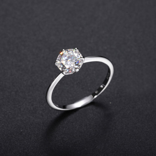 925 Silver Crown Setting Moissanite Ring for Women and Men - Minimalist Round Solitaire Statement Ring product image
