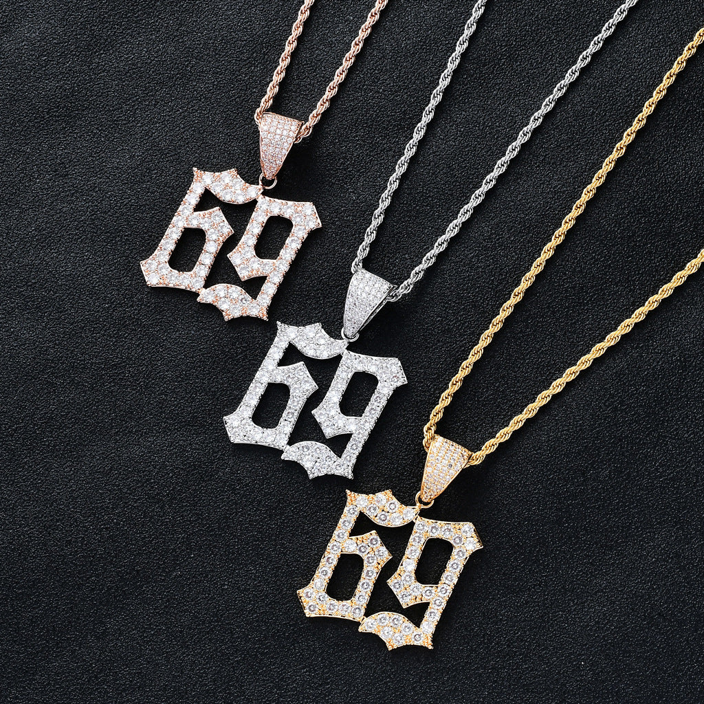 Hip Hop Number Cubic Zirconia Pendant Necklace for Men and Women