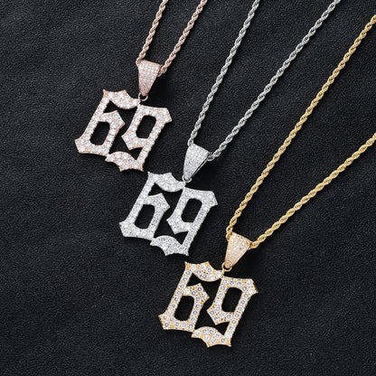 Hip Hop Number Cubic Zirconia Pendant Necklace for Men and Women
