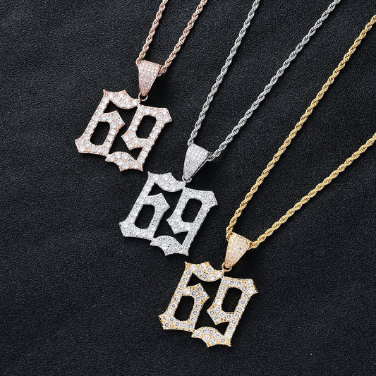 Hip Hop Number Cubic Zirconia Pendant Necklace for Men and Women