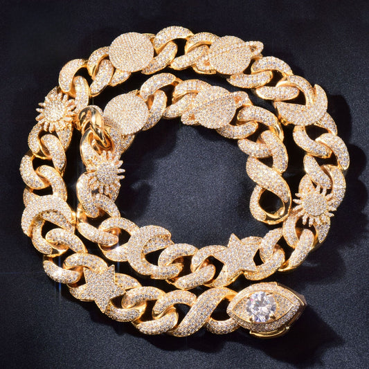 Iced Out Evil Eye Cuban Link Chain Necklace for Unisex
