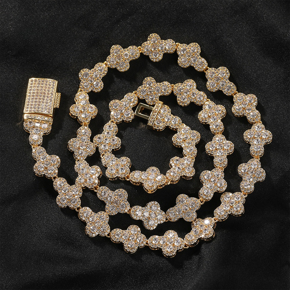 Men’s Iced Out Cross Necklace & Bracelet Set with Cubic Zirconia Pendant Chain in Gold or Silver product image