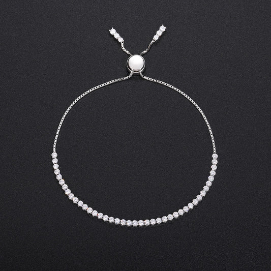 925 Silver Adjustable Tennis Bracelet with Round Moissanite Look Stones for Women and Men product image