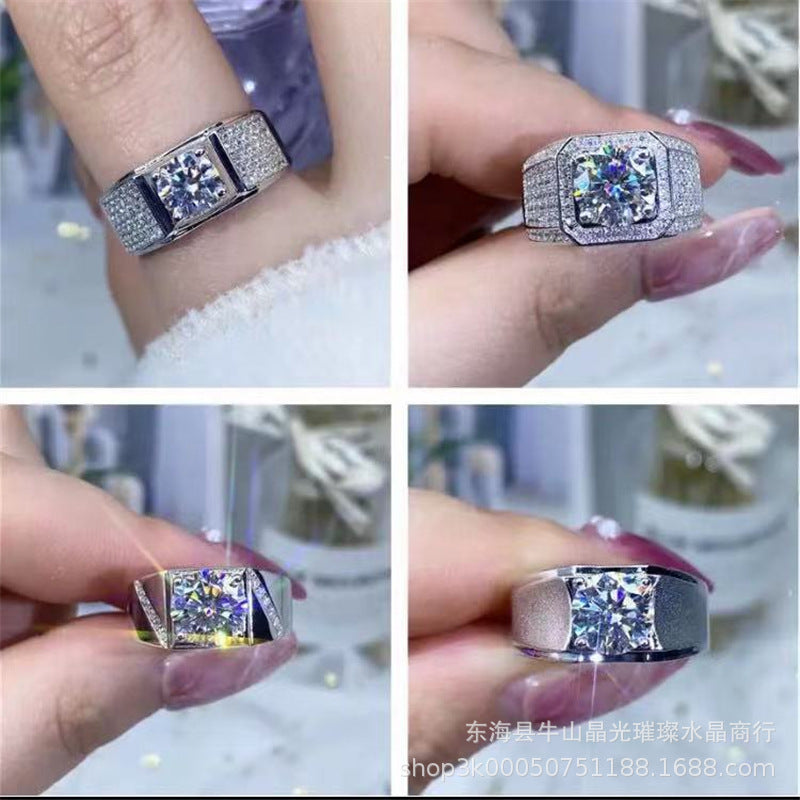 Men’s Moissanite Ring Square Halo Wedding Ring Wide Band Promise Ring product image