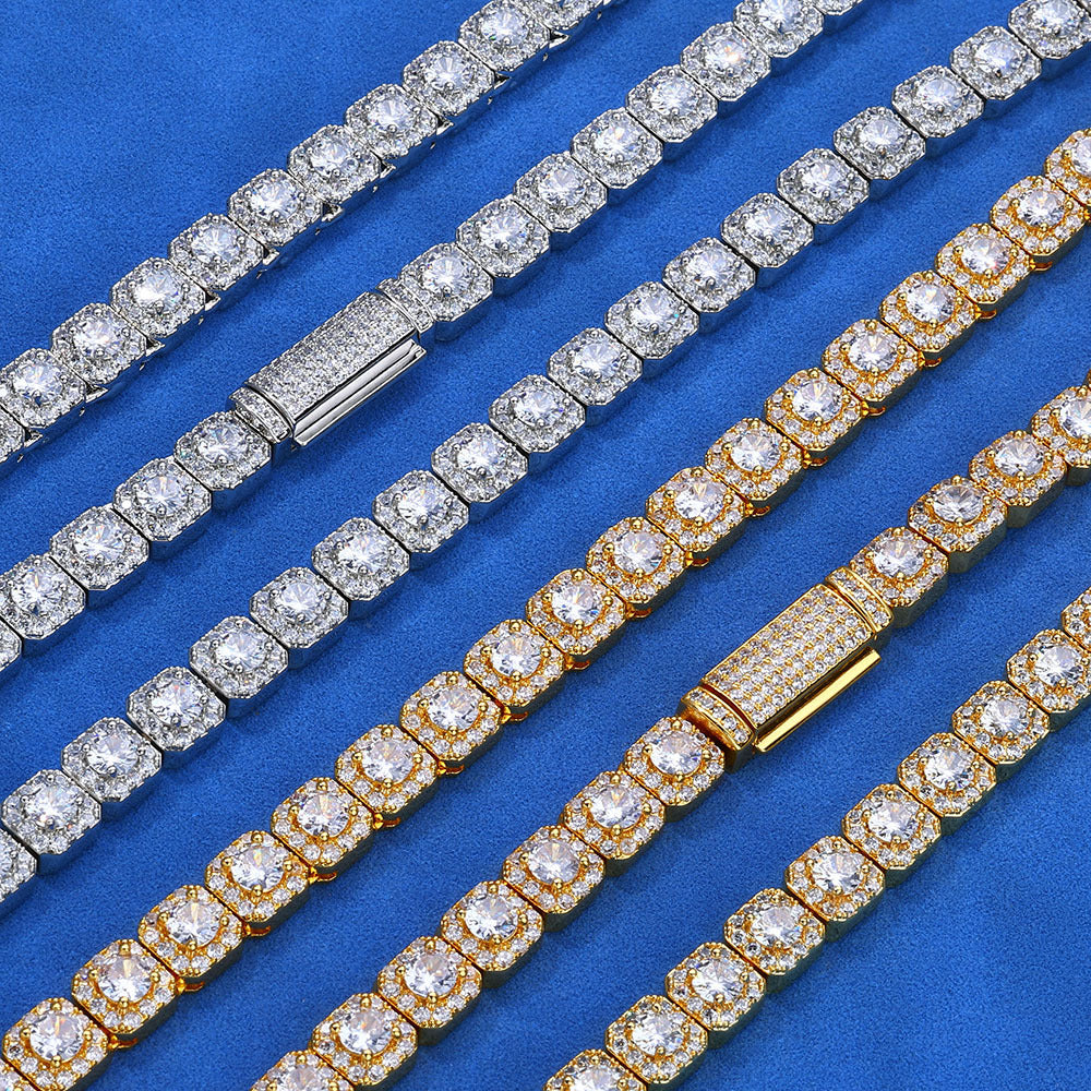 7 mm Square Halo CZ Tennis Hip Hop Necklace or Bracelet with Copper Base - CHA230 product image