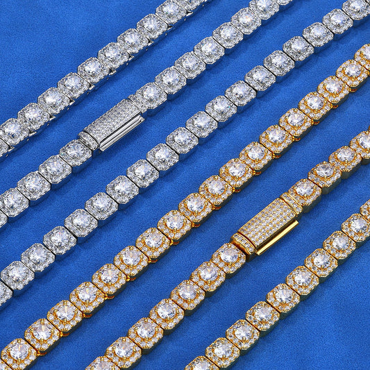 7 mm Square Halo CZ Tennis Hip Hop Necklace or Bracelet with Copper Base - CHA230 product image