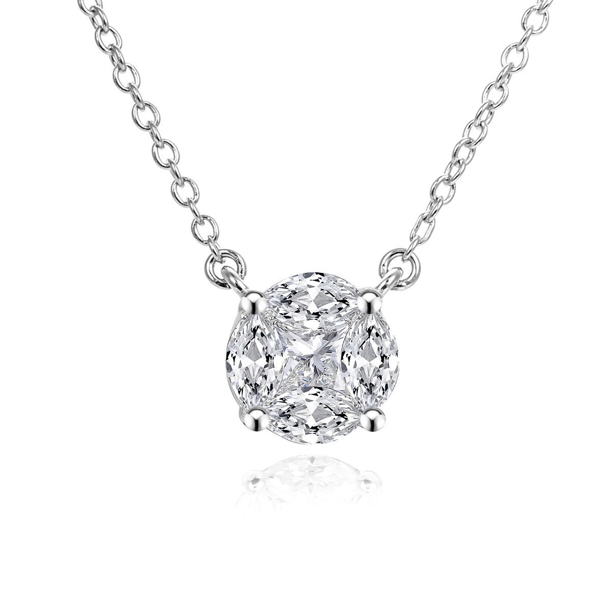 S925 Sterling Silver Moissanite Cluster Pendant Necklace, Round Pavé Collarbone Chain product image