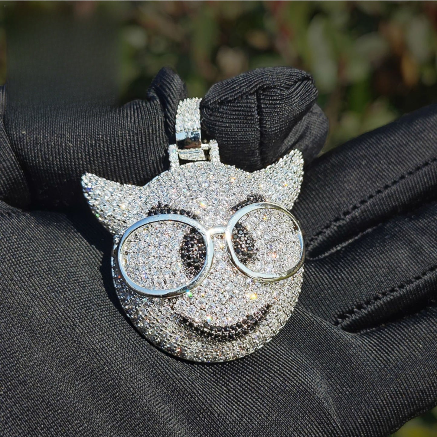 Iced Cartoon Cat Pendant Necklace for Unisex