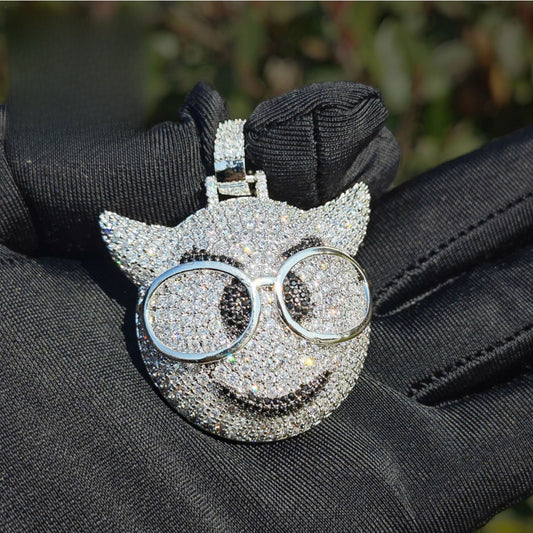 Iced Cartoon Cat Pendant Necklace for Unisex