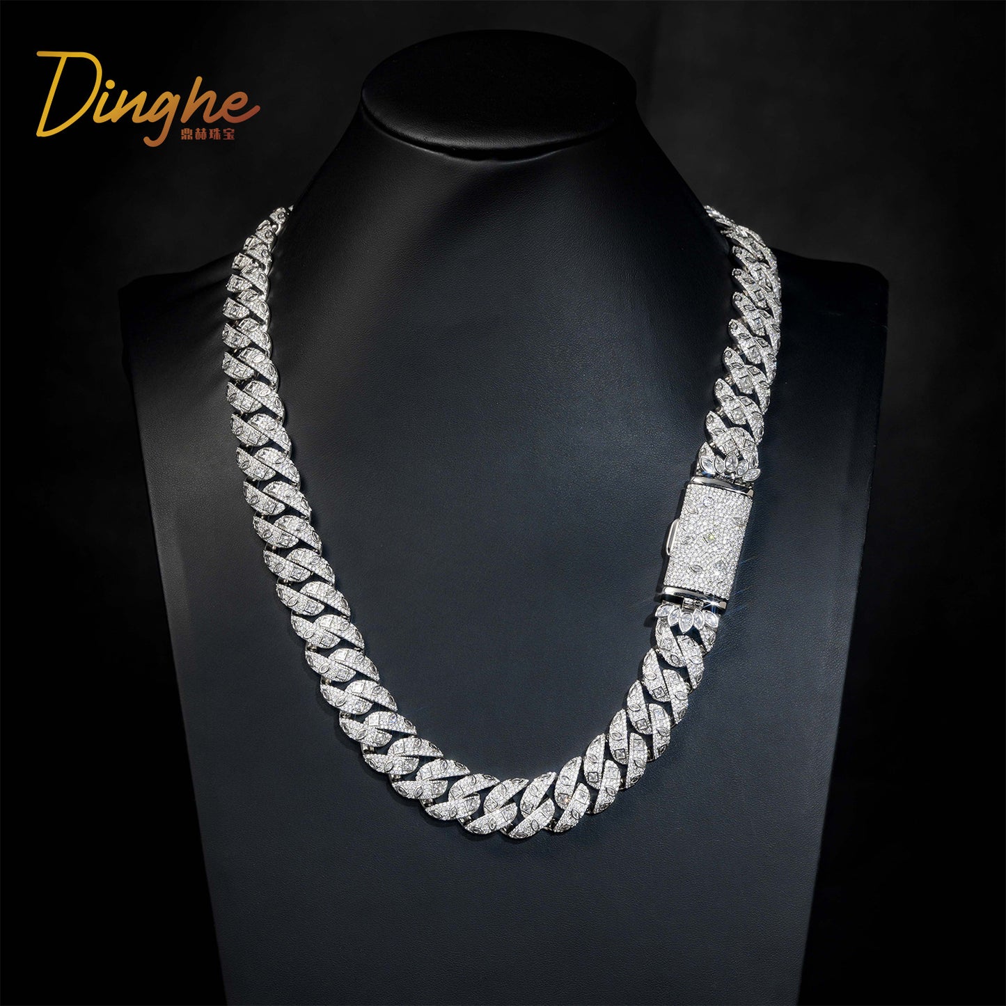 18mm Iced Out Cuban Link Chain Necklace and Bracelet, Unisex Zirconia Hip Hop Jewelry